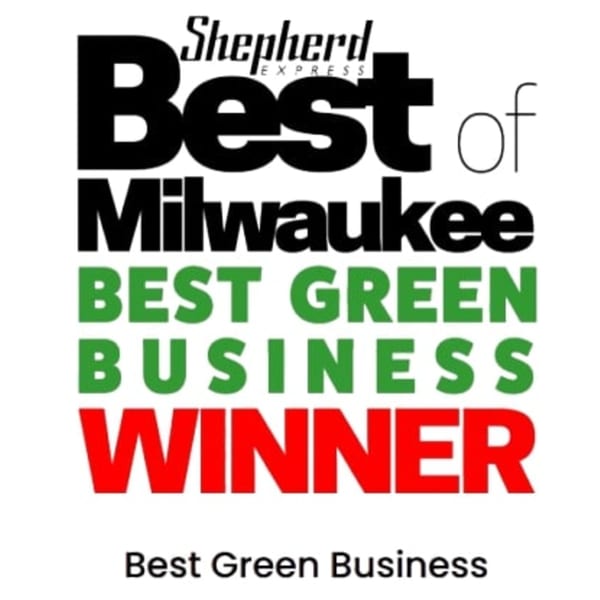Shepherd Express 'Best of Milwaukee: Best Green Business Winner' award logo.