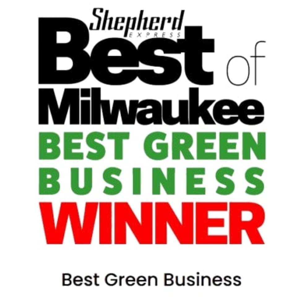 Shepherd Express 'Best of Milwaukee: Best Green Business Winner' award logo.